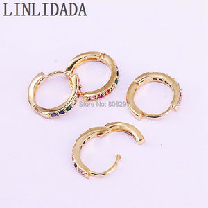 Rainbow CZ Micro Pave Zirconia Hoop Earrings Jewelry