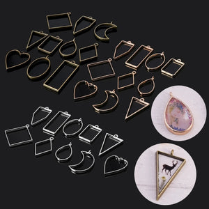 10Pc Geometric Hollow Pressed Flower Pendant Resin Jewelry Making