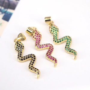 10Pcs 10*32mm CZ Crystal Snake Pendants Jewelry Findings
