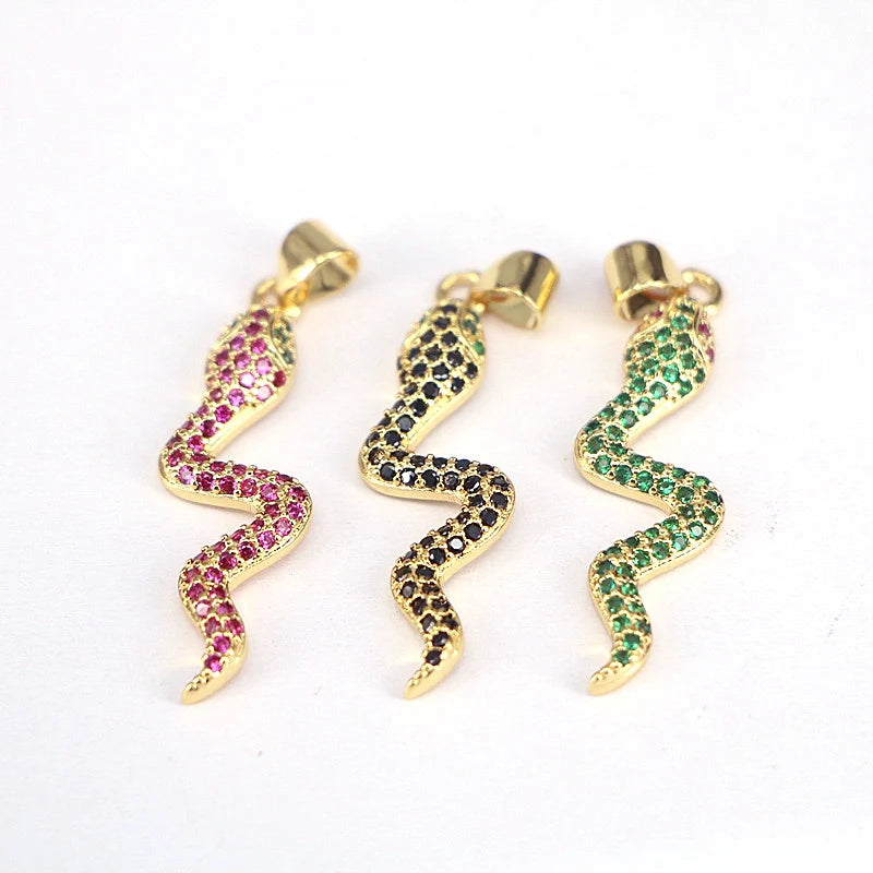 10Pcs 10*32mm CZ Crystal Snake Pendants Jewelry Findings