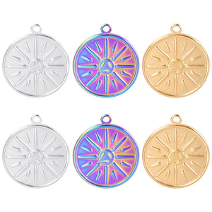 10Pcs Stainless Steel Round Sun Pendants DIY Craft