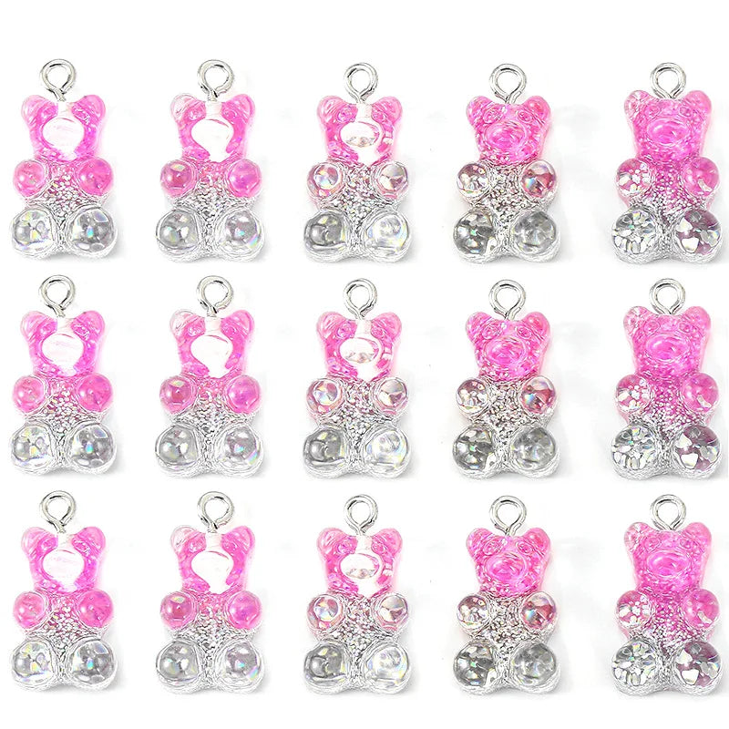 10Pcs 11x17mm Glitter Resin Bear Pendant Charms for Jewelry Making