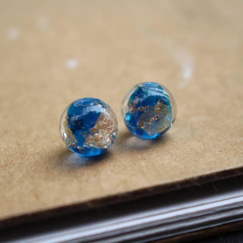 10Pcs Lampwork Glass Beads Ocean Round Charms for Jewelry Makin