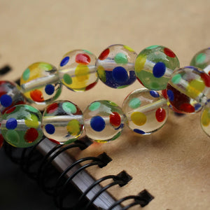 10Pcs 12mm Lampwork Glass Beads Round Clear Colorful Dots Jewelry Making