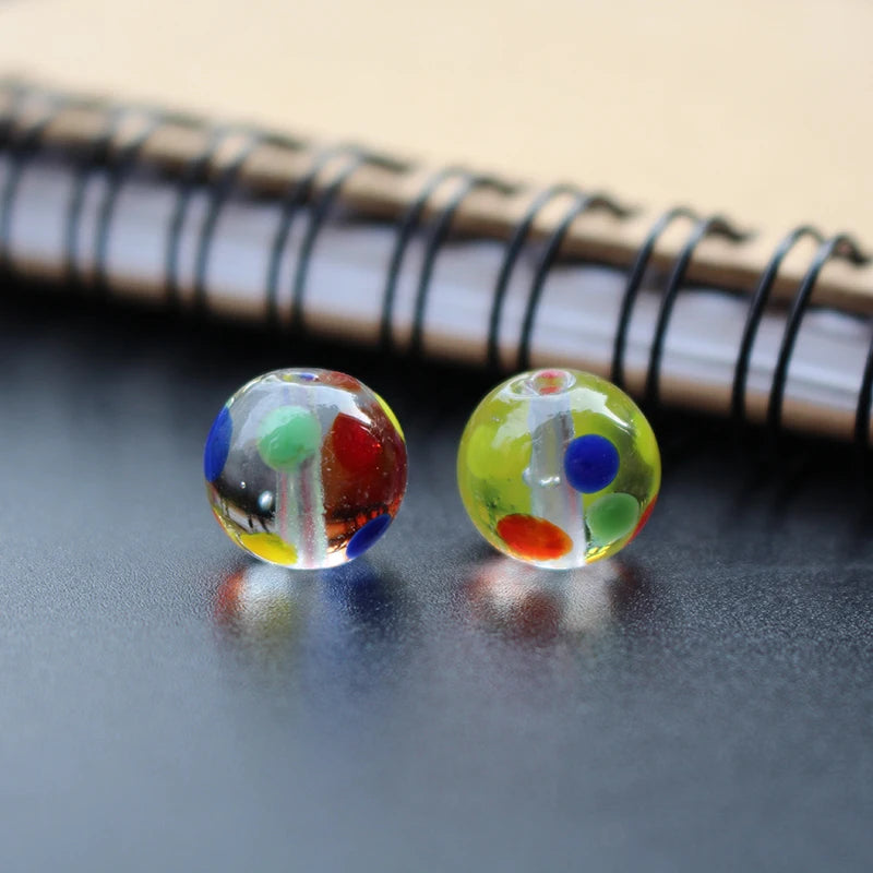 10Pcs 12mm Lampwork Glass Beads Round Clear Colorful Dots Jewelry Making