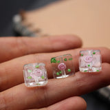 10Pcs 12mm Clear Glass Beads with Pink Flower Charms for Jewelry Making