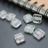 10Pcs 12mm Clear Glass Beads with Pink Flower Charms for Jewelry Making