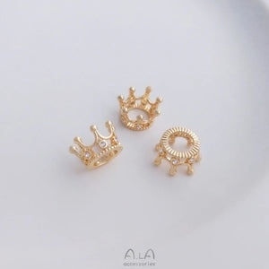 10Pcs 14K Copper Crown Charms Pendants 11MM Zircon DIY Jewelry Findings