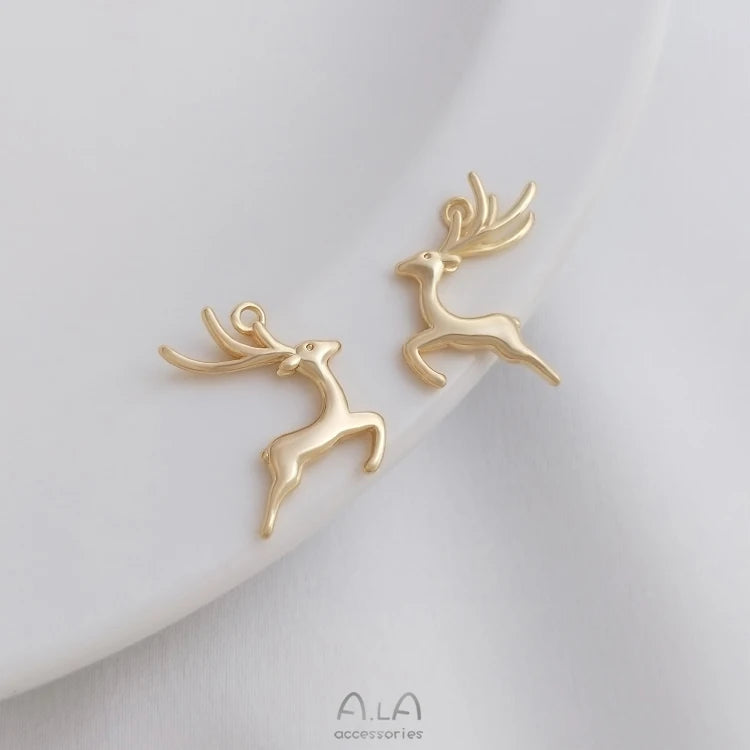 10Pcs 14K Copper Deer Charms Pendants 16MM DIY Jewelry Findings