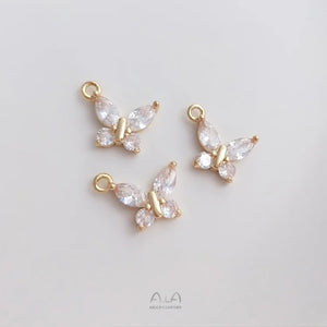 10Pcs 14K Copper Zircon Butterfly Charms Pendants DIY Jewelry Making