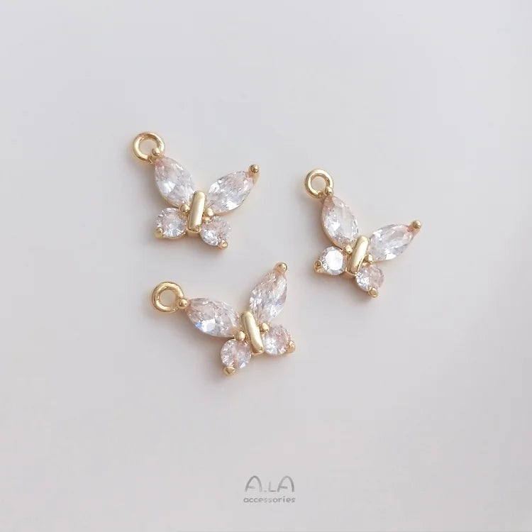 10Pcs 14K Copper Zircon Butterfly Charms Pendants DIY Jewelry Making