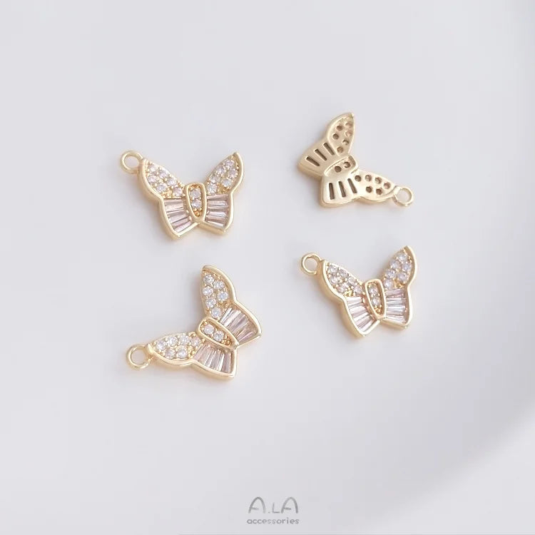 10Pcs 14K Zircon Butterfly Charms Pendants for DIY Jewelry Making