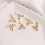 10Pcs 14K Zircon Fish Tail Charms Pendants DIY Jewelry Making Findings