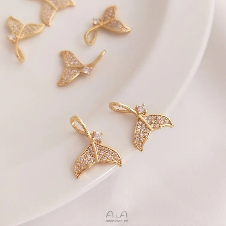 10Pcs 14K Zircon Fish Tail Charms Pendants DIY Jewelry Making Findings