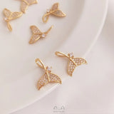 10Pcs 14K Zircon Fish Tail Charms Pendants DIY Jewelry Making Findings