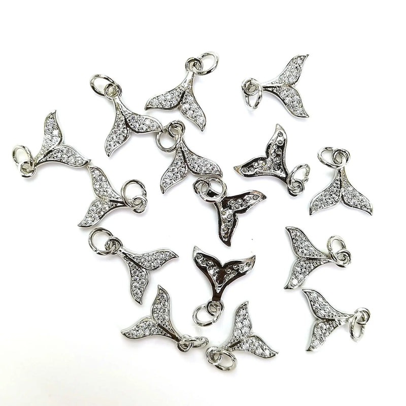 10Pcs/14k High Brass Metal Zircon Fishtail Charms Jewelry Making