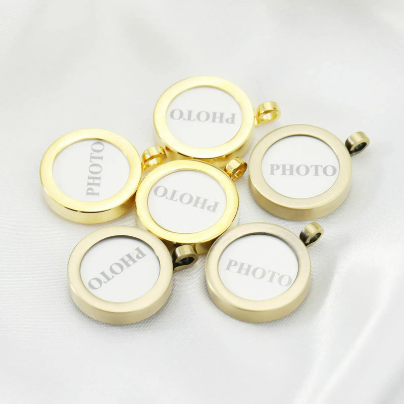10Pcs 14mm Round Brass Bronze Photo Pendant Settings DIY Locket Charm