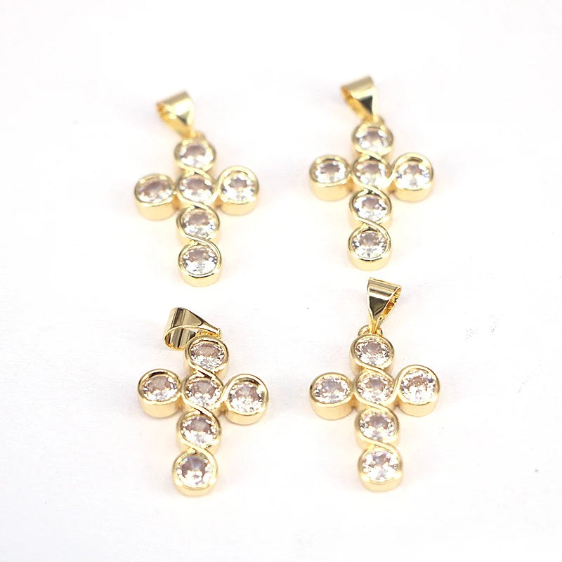 10Pcs Cubic Zirconia Cross Pendant Charm Jewelry