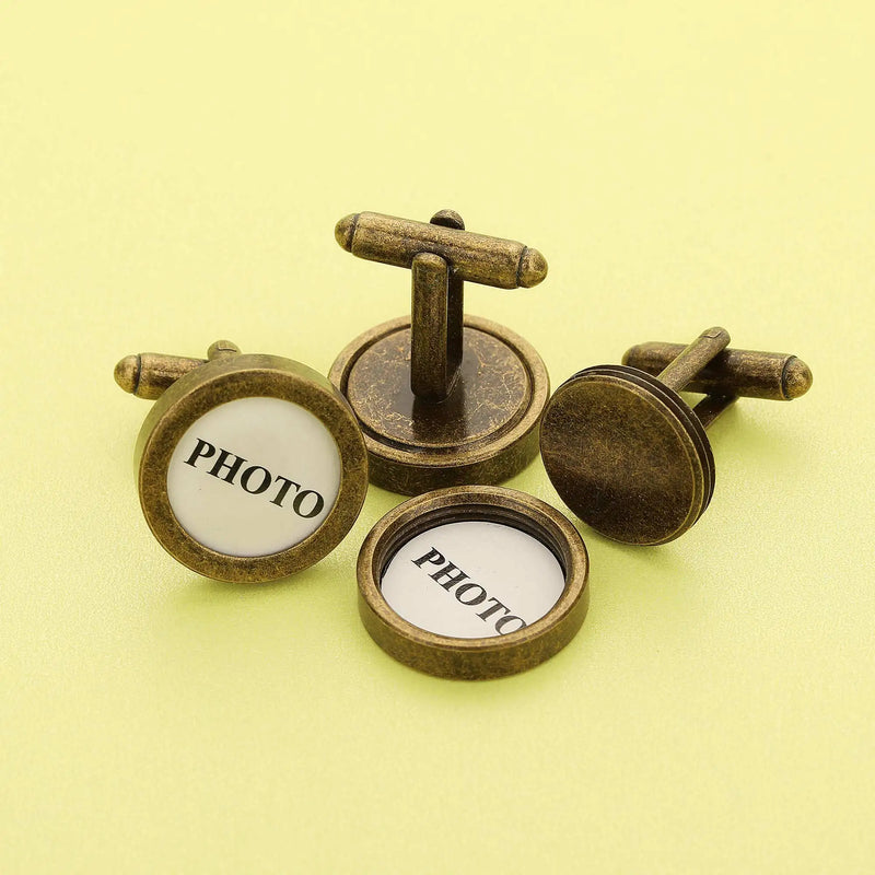 10Pcs 15MM Round Photo Cuff Links Settings Antique Bronze DIY Supplies