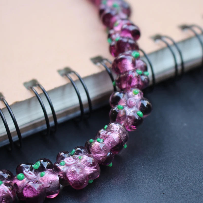 10Pcs 15mm Flower Lampwork Glass Beads Foiled Green Multi-color for Jewelry DIY