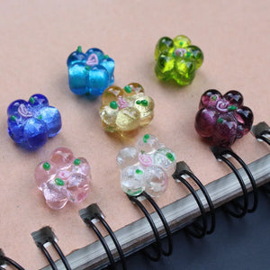 10Pcs 15mm Flower Lampwork Glass Beads Foiled Green Multi-color for Jewelry DIY
