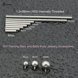 10Pcs 16G 1.2x16/38mm Threaded Bar Jewelry Tongue Industrial Piercing Balls