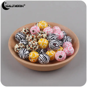 10Pcs 16mm Leopard Print Wooden Beads for Baby Pacifier Chain Tooth Glu