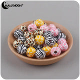 10Pcs 16mm Leopard Print Wooden Beads for Baby Pacifier Chain Tooth Glu