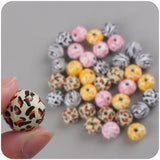 10Pcs 16mm Leopard Print Wooden Beads for Baby Pacifier Chain Tooth Glu