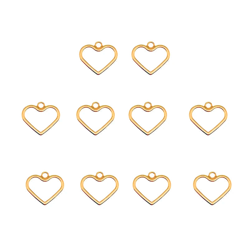 10Pcs Metal Alloy Charms Geometric Hollow Heart Pendants DIY Jewelry Making