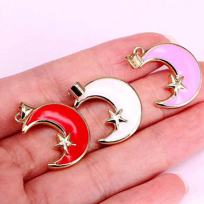 10Pcs Enamel Moon Pendant Women Jewelry Making