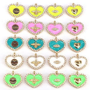 10Pcs Colorful Enamel Heart Smiley Eye Insect Charms Jewelry Necklace For Women