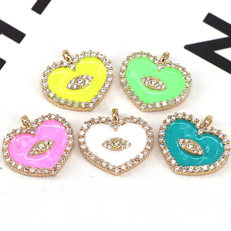 10Pcs Colorful Enamel Heart Smiley Eye Insect Charms Jewelry Necklace For Women