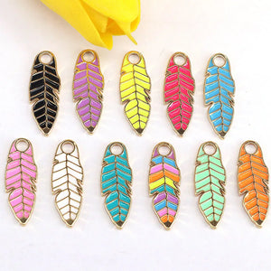10Pcs Leaf Shape Enamel Pendant DIY Necklace Earring