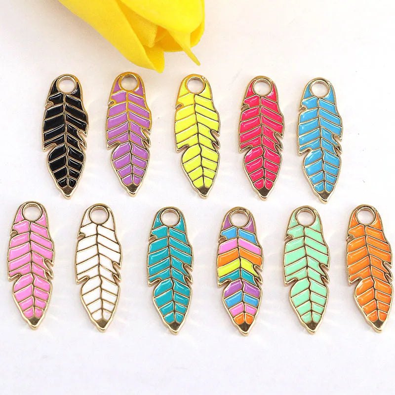 10Pcs Leaf Shape Enamel Pendant DIY Necklace Earring