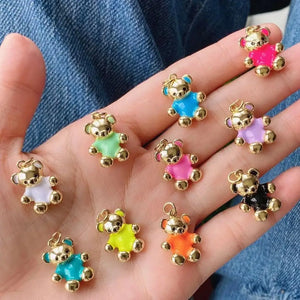 10Pcs Dripping Oil Bear Charms Enamel Colorful Tiny Paint Animal Bear Pendant