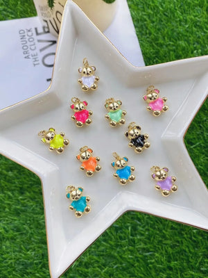 10Pcs Dripping Oil Bear Charms Enamel Colorful Tiny Paint Animal Bear Pendant
