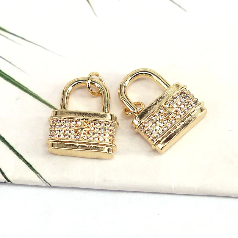 10Pcs Vintage Padlock Pendant Charm, CZ Pave lock Plated Pendant