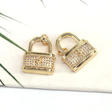 10Pcs Vintage Padlock Pendant Charm, CZ Pave lock Plated Pendant
