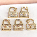 10Pcs Vintage Padlock Pendant Charm, CZ Pave lock Plated Pendant
