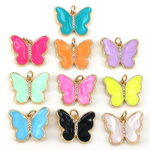 10Pcs Colorful Enamel Butterfly Charms Pendant For Women Jewelry