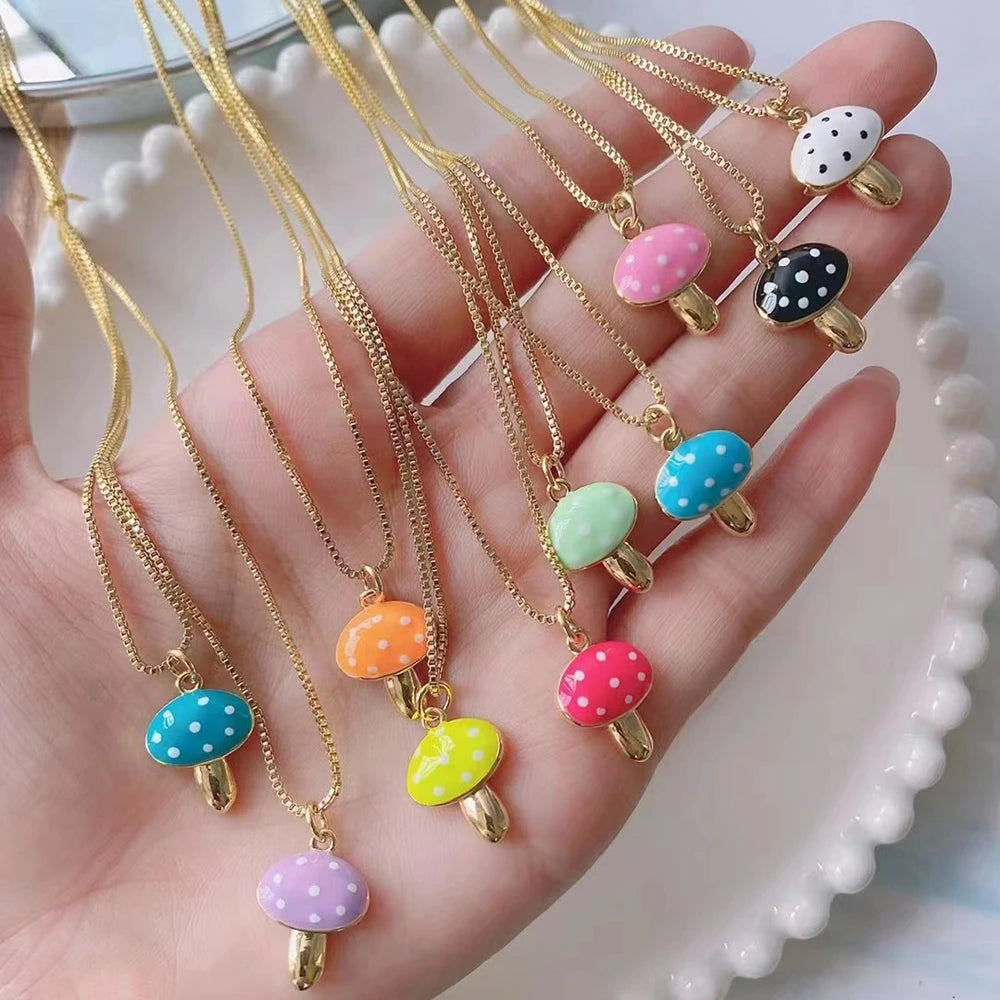 10Pcs Candy Enamel Mushroom Pendant Chokers for Women Girls