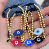 10Pcs Women Lucky Eye Bracelet With Golden Plated Beads & Turkey Glass Eyes