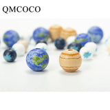 10Pcs 20mm 30mm Earth Mars Starry Sky Print Wooden Bead Round Balls