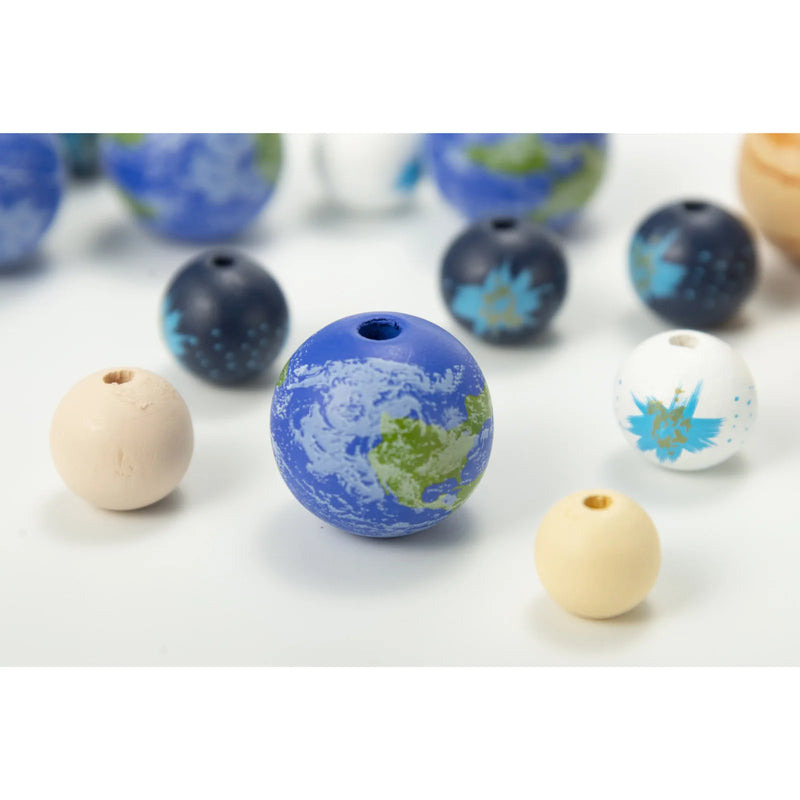 10Pcs 20mm 30mm Earth Mars Starry Sky Print Wooden Bead Round Balls