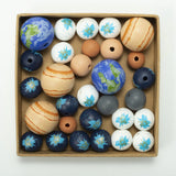 10Pcs 20mm 30mm Earth Mars Starry Sky Print Wooden Bead Round Balls