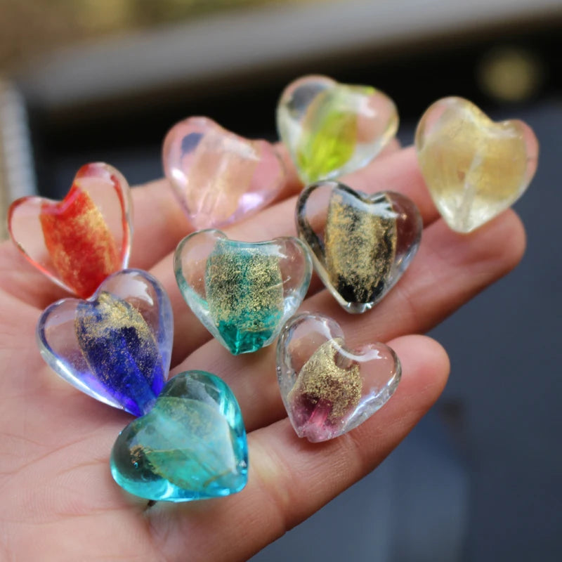 10Pcs 20mm Heart Shape Lampwork Glass Beads Multi-Color for Jewelry DIY