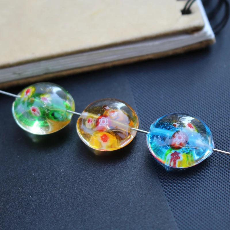 10Pcs 20mm Lampwork Glass Flower Beads Multi-Color for Jewelry Making DIY