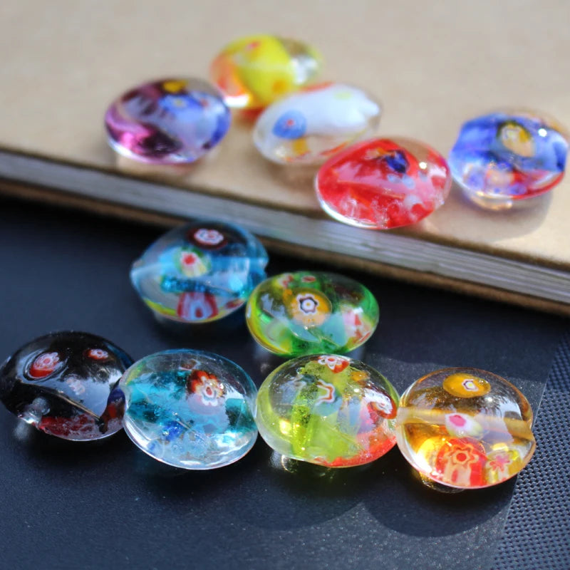 10Pcs 20mm Lampwork Glass Flower Beads Multi-Color for Jewelry Making DIY