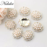 10Pcs 20mm Round Flower Rhinestone Pink Pearl Buckle DIY Jewelry Accessories